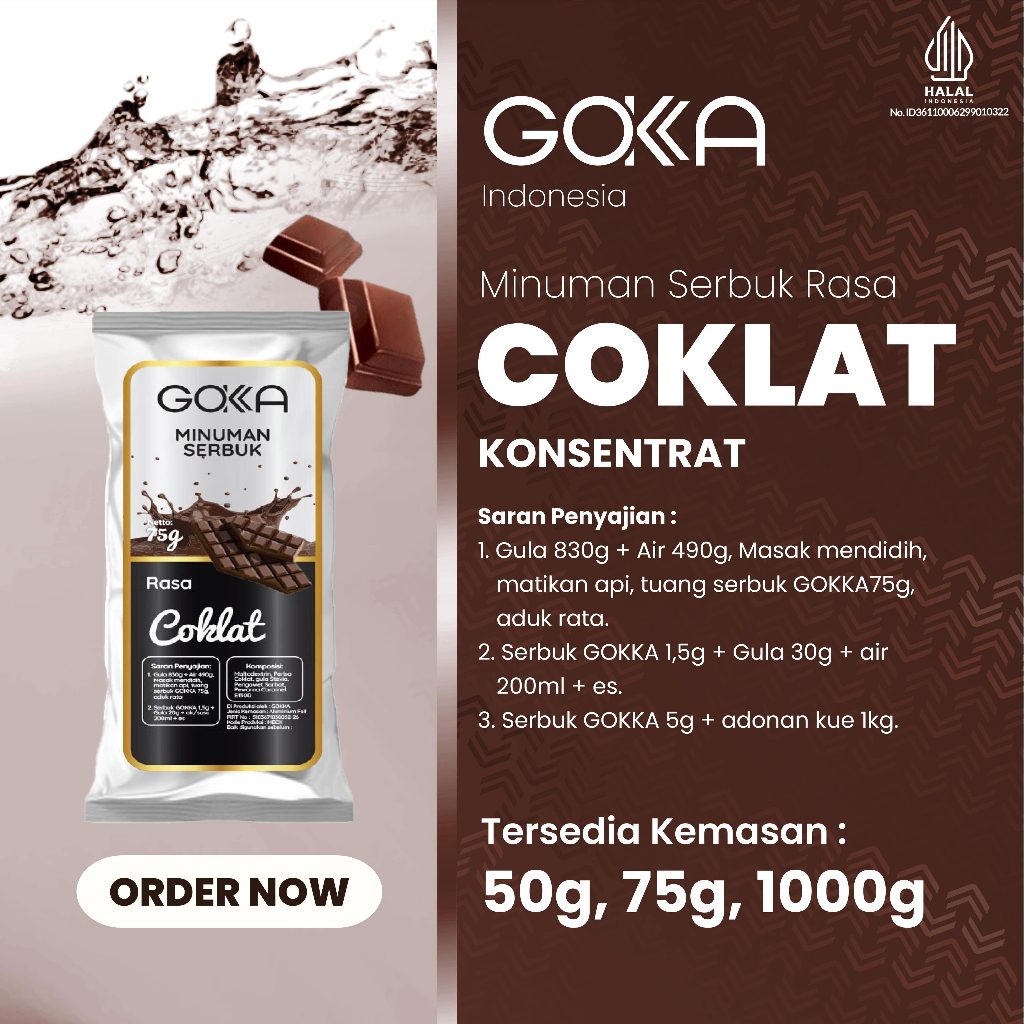 

Bubuk Minuman Kekinian / Powder Drink Gokka Rasa Coklat Kemasan 50gr