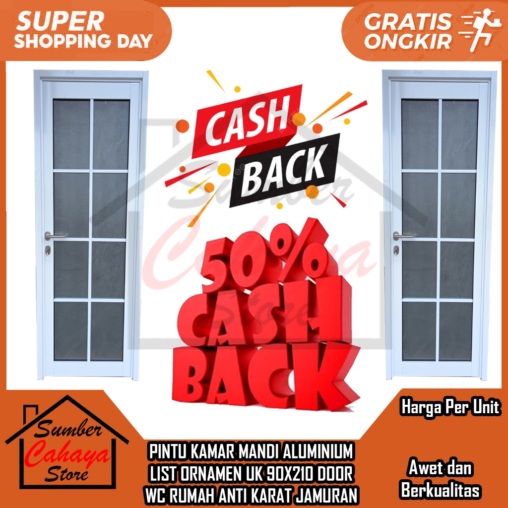 PINTU KAMAR MANDI ALUMINIUM LIST ORNAMEN UK 90X210 DOOR WC RUMAH ANTI KARAT JAMURAN DOOR TOILET ALMI