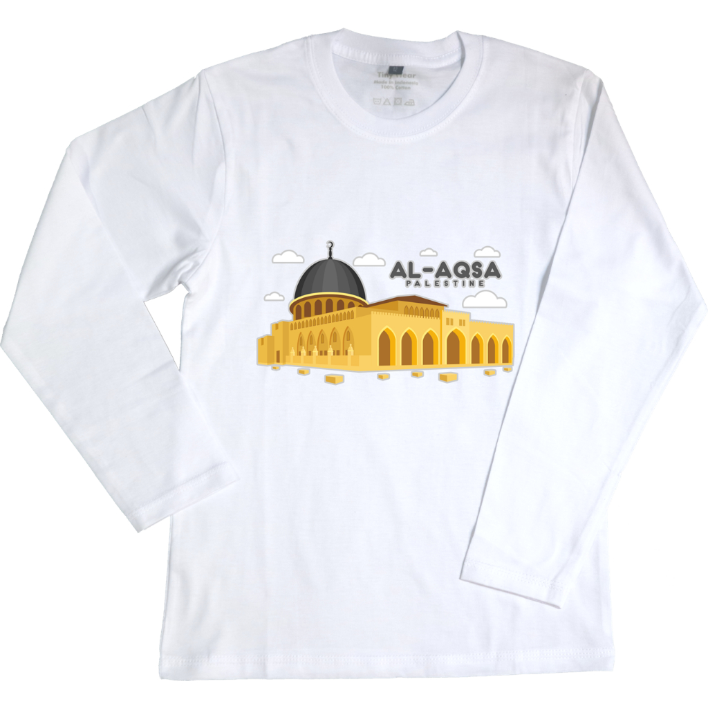 Baju Kaos Lengan Panjang Sablon Anak Balita Cotton Combed 30s Adem Masjid Al Aqsa Palestine