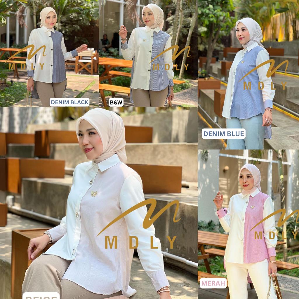 MDLY Original Terbaru Baju Kemeja Atasan Wanita Rona Lux Stripes Shirt by Mdly