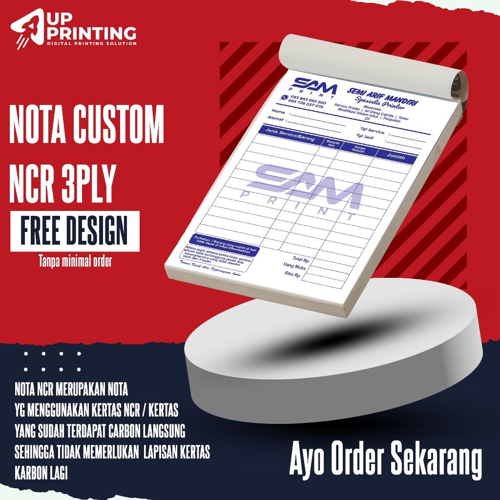 

Cetak Nota NCR 3ply / Nota Custom Satuan desain suka-suka