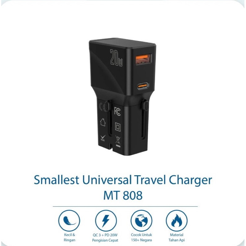 Charger Universal Travel Charger Fast Charging MT808 Mini Size Traveling Travel Holiday Liburan USA Eropa Australia Inggris Asia Plug