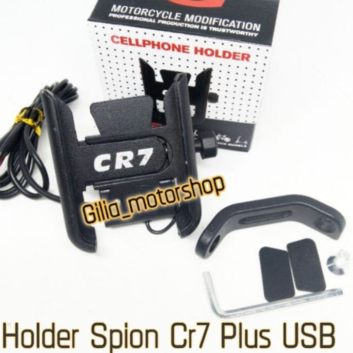 Terlaris HOLDER HP CR7 MOTOR JEPIT SPION PLUS CHARGER USB  DUDUKAN HANDPHONE DI MOTOR PLUS CHARGER U