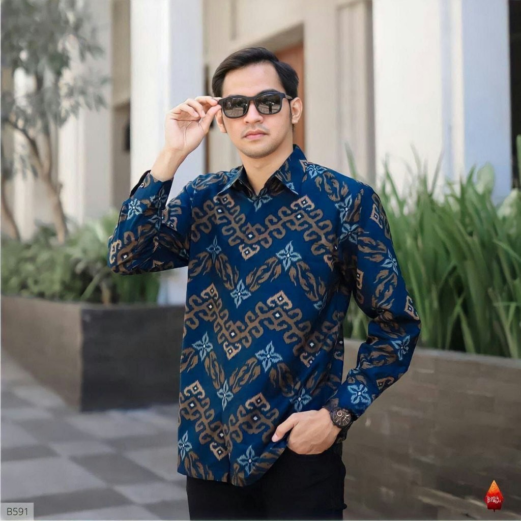 BATIK PRIA WARNA BIRU NAVI DONGKER NAVY LENGAN PANJANG MOTIF TERBARU MODERN SLIMFIT BATIK KEREN