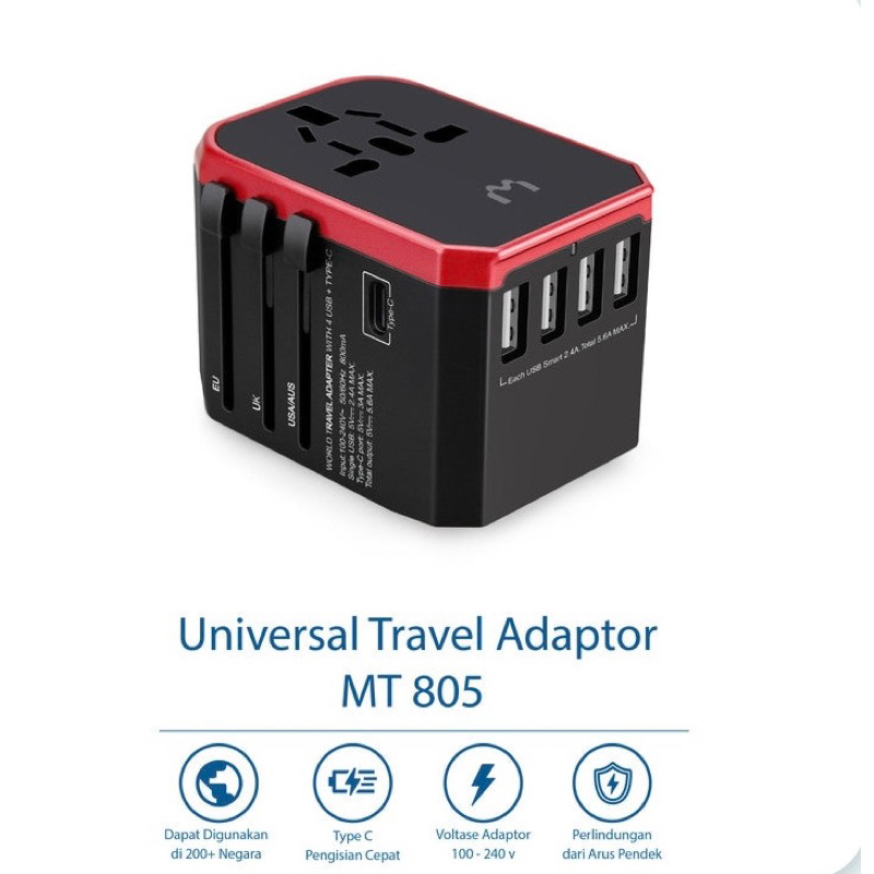 Charger Universal Travel Adaptor MT805 Perlengkapan Travel Traveling Liburan Holiday Fast Charging Amerika Eropa Australia Inggris Asia