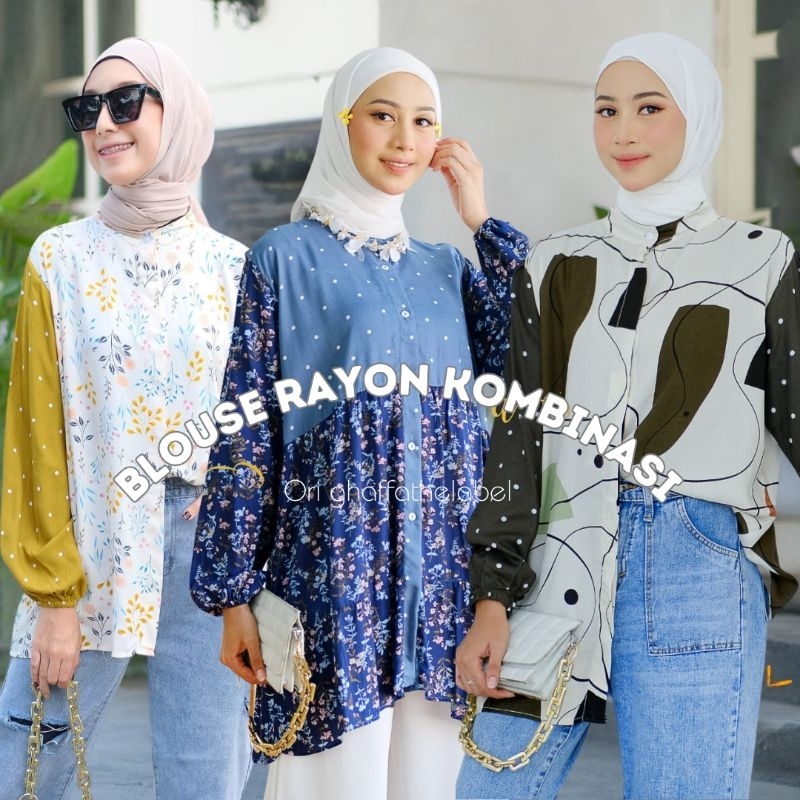 Blouse kemeja rayon motif kombinasi LD 120  ORI GHAFFATHELABEL