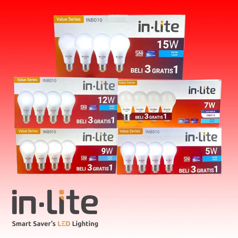 PAKET INLITE 5watt/9watt/11/12watt BELI 3 GRATIS 1