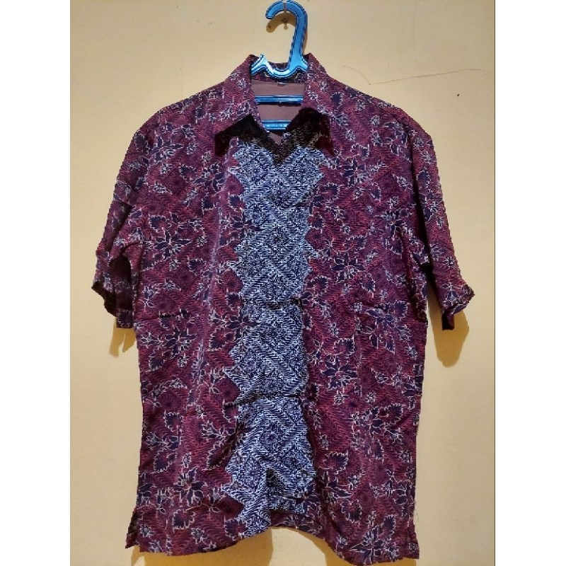 kemeja kerja batik pria preloved second merah jumbo