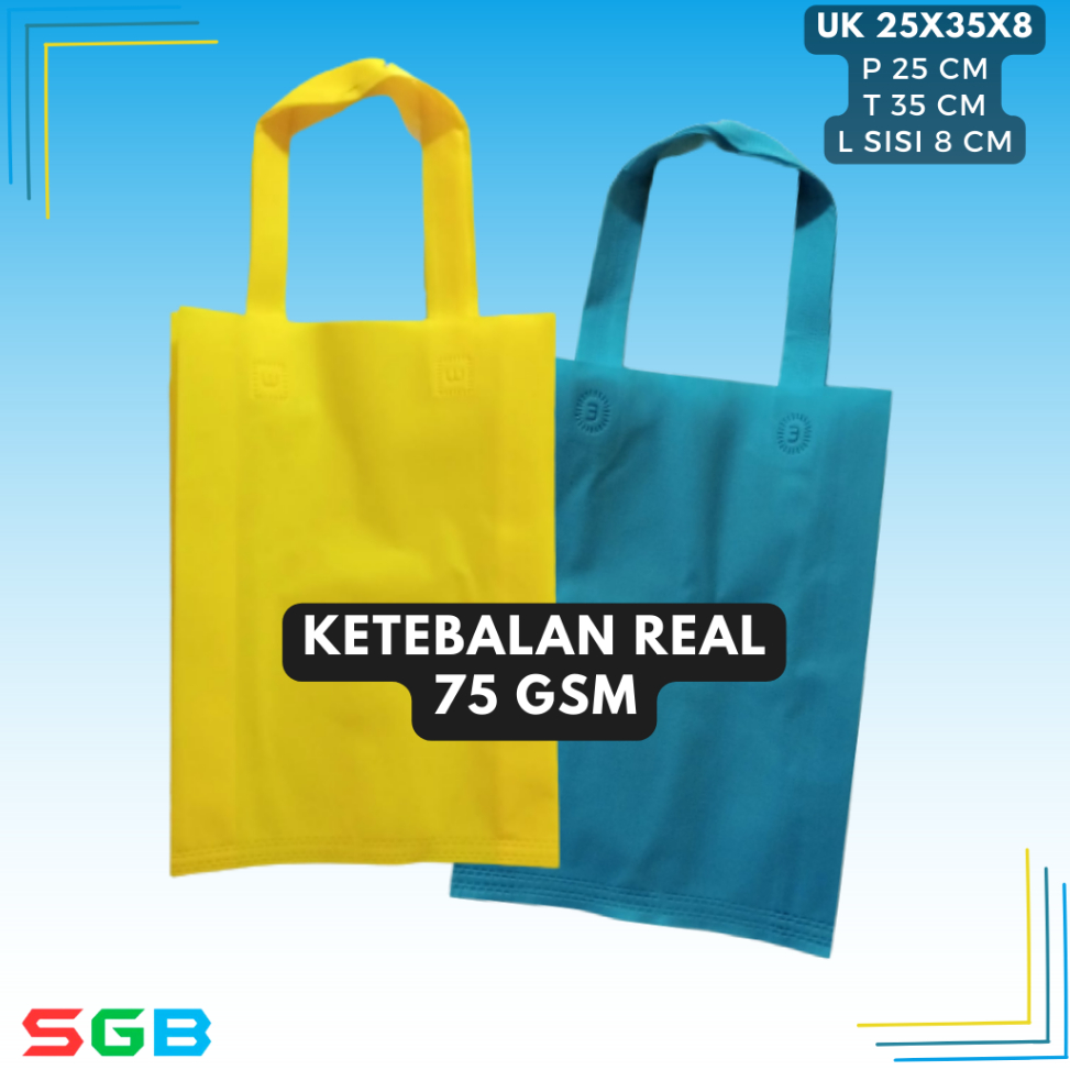 

Grosiran Murah isi 12pcs Tas Spunbond Handle uk 25x35 / Goodie Bag 75 gsm / Tas Kain Polos