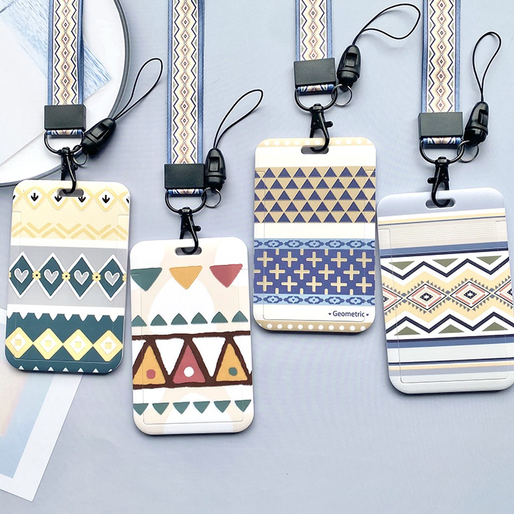 

➨➤✹✴ Case Holder Kartu Bus / ID Motif Kartun Geometri Dengan Tali Lanyard Leher