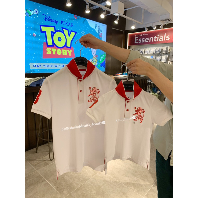 Giordano Couple Polo Shirt Lion 3D Man Dad And Kids Signature White Size S,M,L,XL,XXL and Kids 110,1