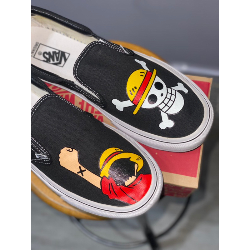 VANS SLIP ON BLACK WHITE CLASSIC ONE PIECE LUFFY