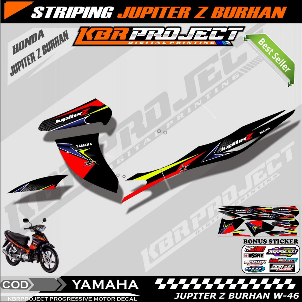 JUPITER Z BURHAN STIKER  STRIPING PREMIUM KEREN LIS VARIASI MOTOR YAMAHA RACING W.46 TRANSPARAN COD