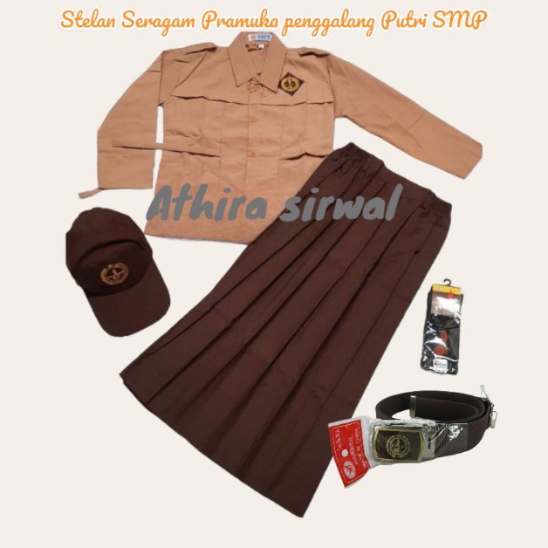 Stelan Seragam Pramuka penggalang SMP Putri Baju Panjang Rok panjang