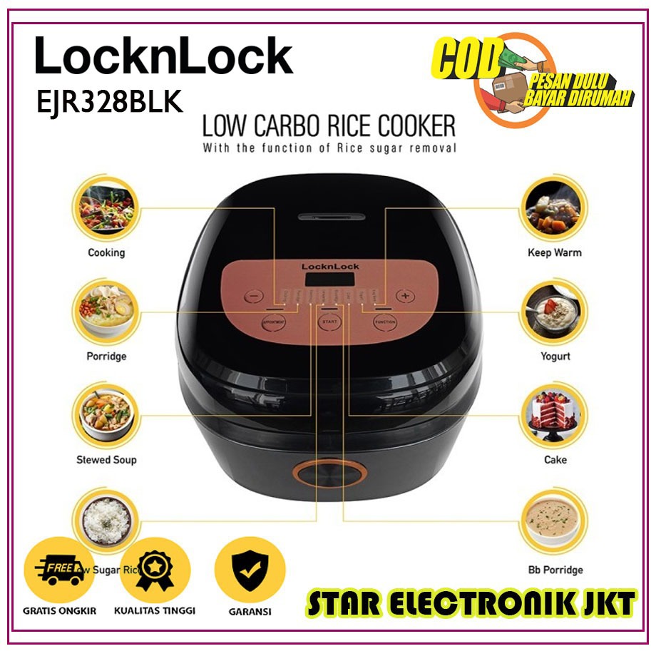 LocknLock EJR328BLK Rice Cooker Digital Low Carbo Kapasitas 2 Liter
