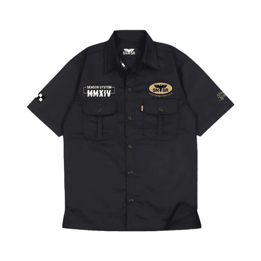 Workshirt SNSR - Kemeja Workshirt Motorcycle Unisex Bordir - Hitam