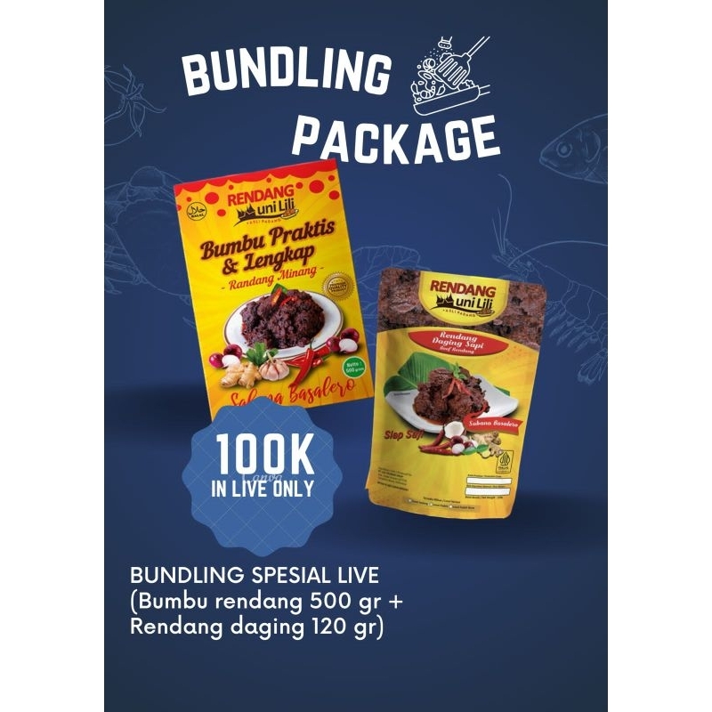 

PRODUK BUNDLING SPESIAL LIVE (Bumbu rendang 500 gr + rendang daging 120 gr) Rendang Uni LIli