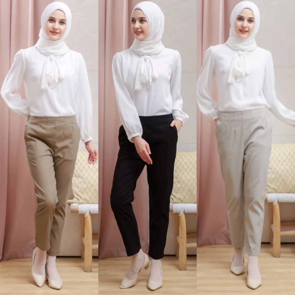 Celana Wanita Highwaist Katun Stretch Celana Katun Twill Celana Panjang Wanita Celana Kerja