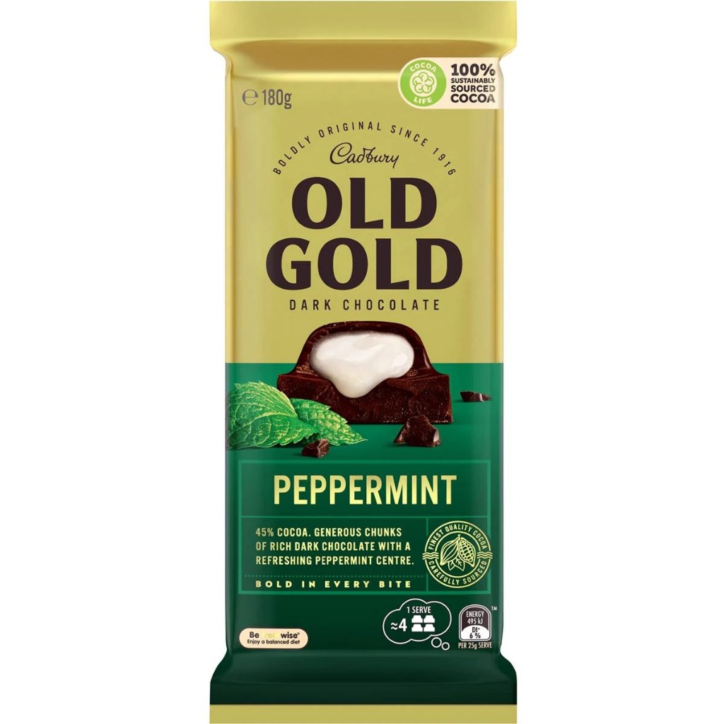 

Cadbury Old Gold Dark Chocolate Peppermint 180g - Australia