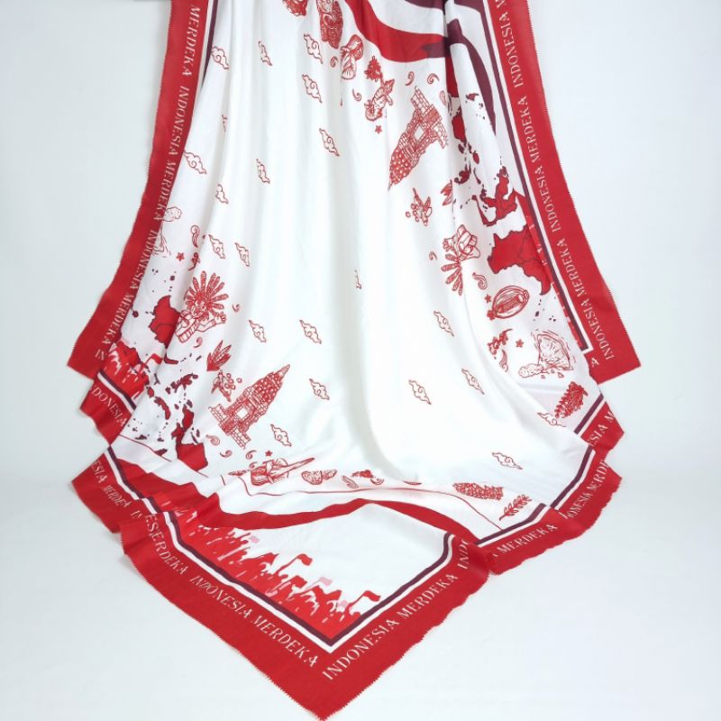 Hijab jilbab segiempat voal motif premium merah putih kemerdekaan