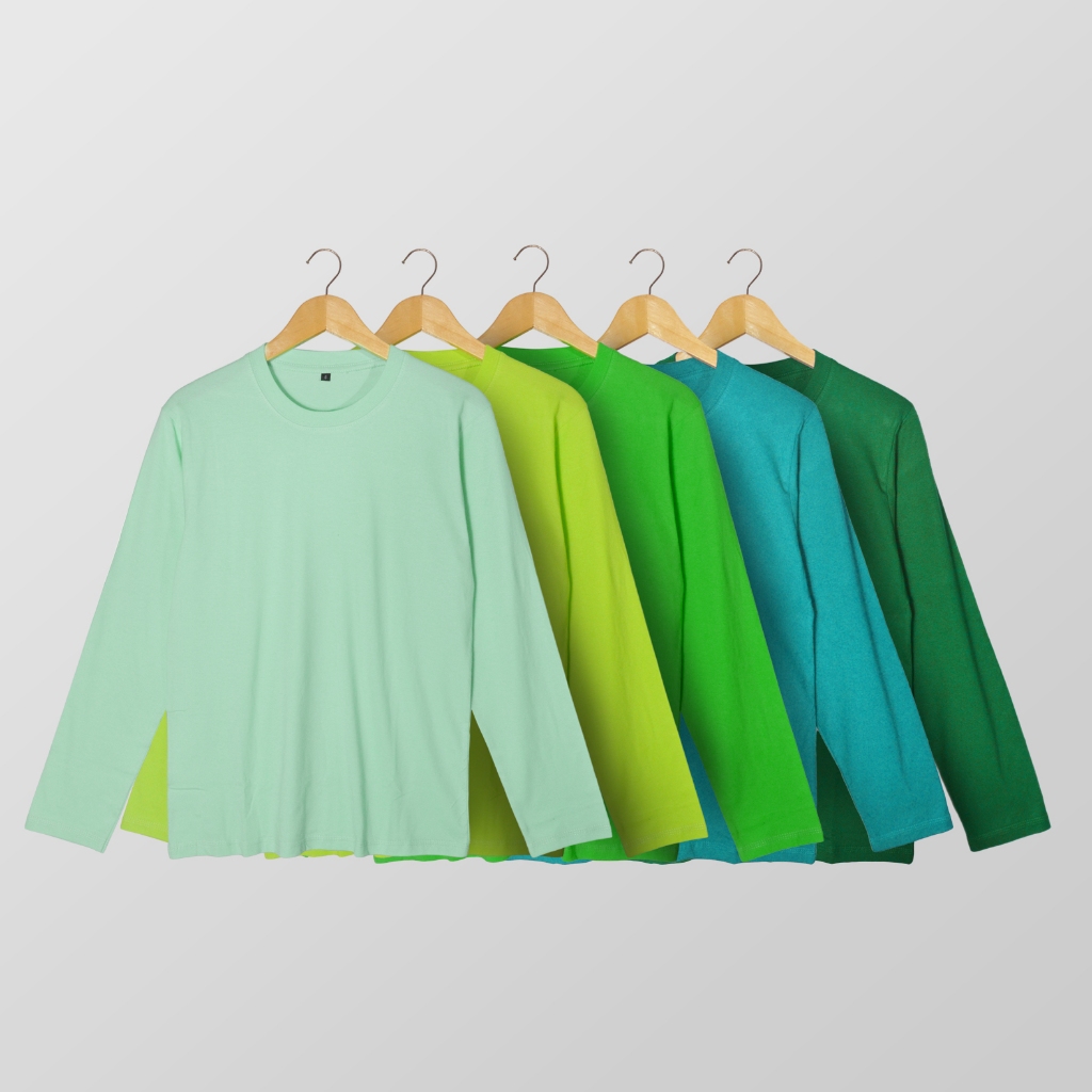 Kaos Polos LENGAN PANJANG Cotton Combed 30S PREMIUM Reguler Fit Pria Wanita / Unisex Mint - Hijau Ne