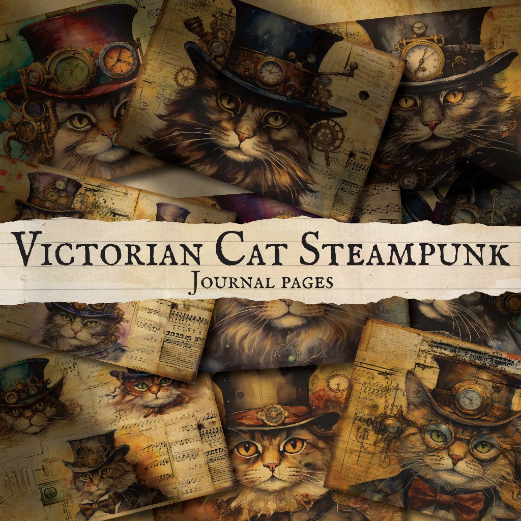 

VICTORIAN CAT STEAMPUNK - JOURNAL PAPER - WALL DECOR - DECOR PAPER VINTAGE