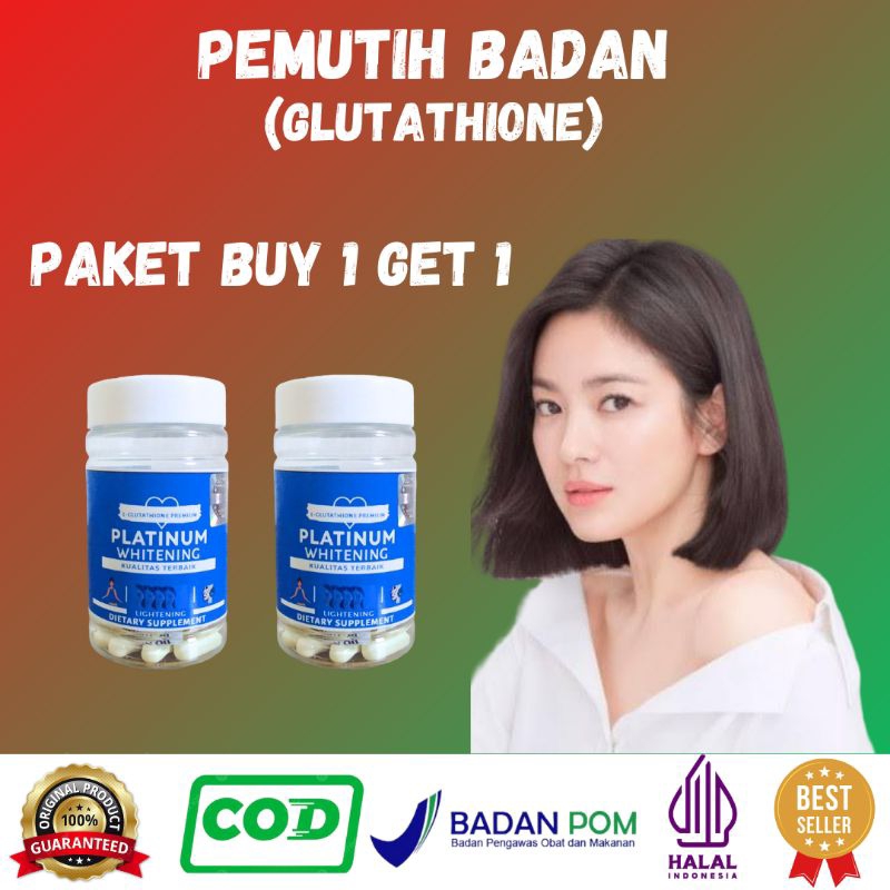 Kapsul Whitening Pemutih Badan Ampuh Permanen Glutathione Botol Biru Platinum Whitening Kapsul L Glu