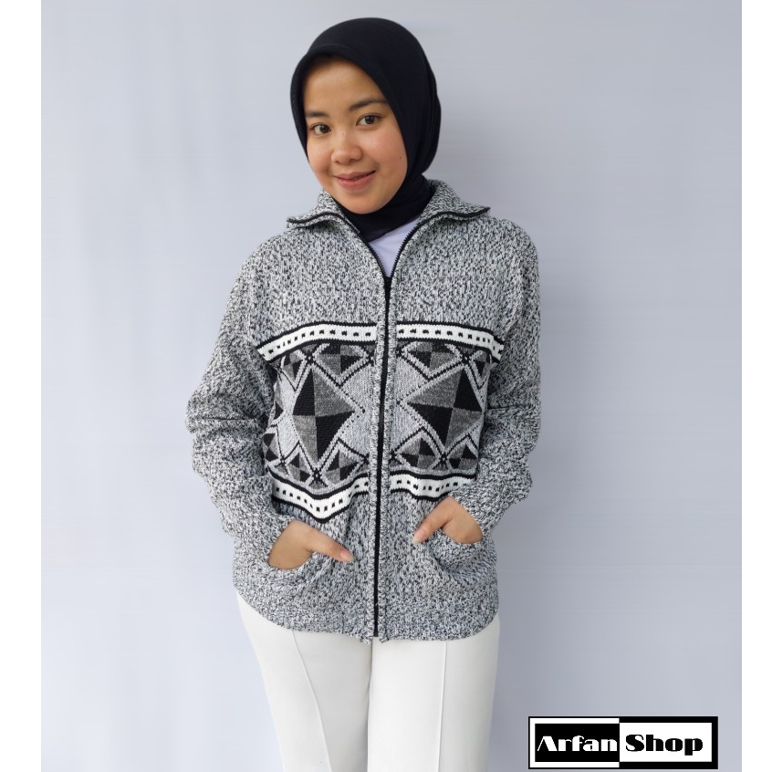Jaket Rajut Resleting Leher Tinggi Tebal Premium Pria Wanita | Sweater Knit Zipper Turtleneck Motif 