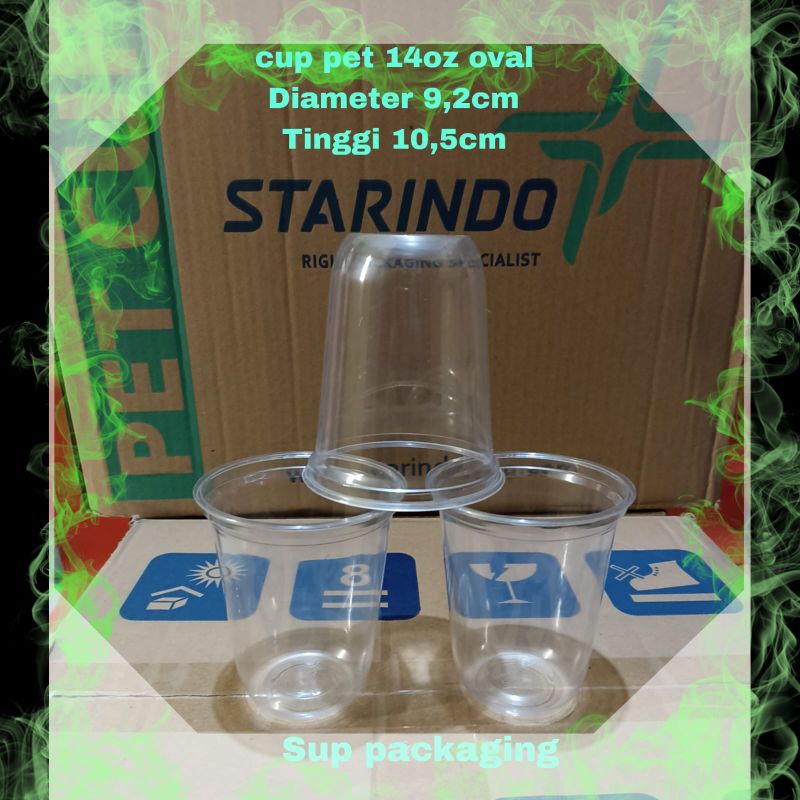 Cup pet 14oz Oval tanpa tutup / Gelas plastik 14oz Oval Starindo