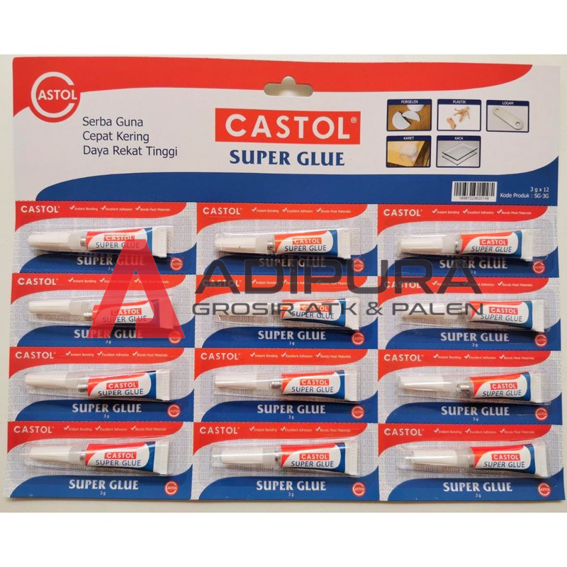 

(12 Pcs) Lem Castol SUPER GLUE Tube 3g