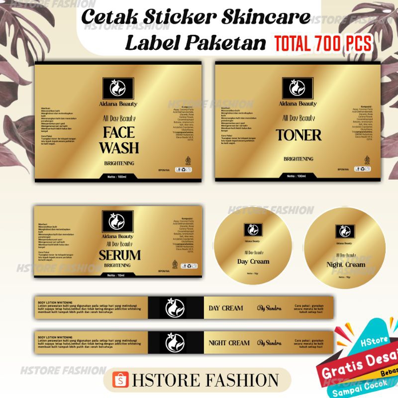 Label Stiker Skincare Custom Full Paket Gratis Desain Kecantikan Sticker