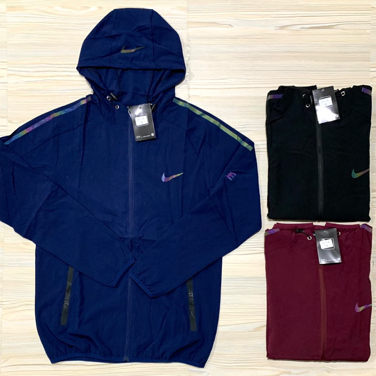 Menarik.. JAKET RUNNING IMPORT MICRO NIKE LENGAN PANJANG KUPLUK HOODIE PREMIUM OLAHRAGA NAVY HITAM M