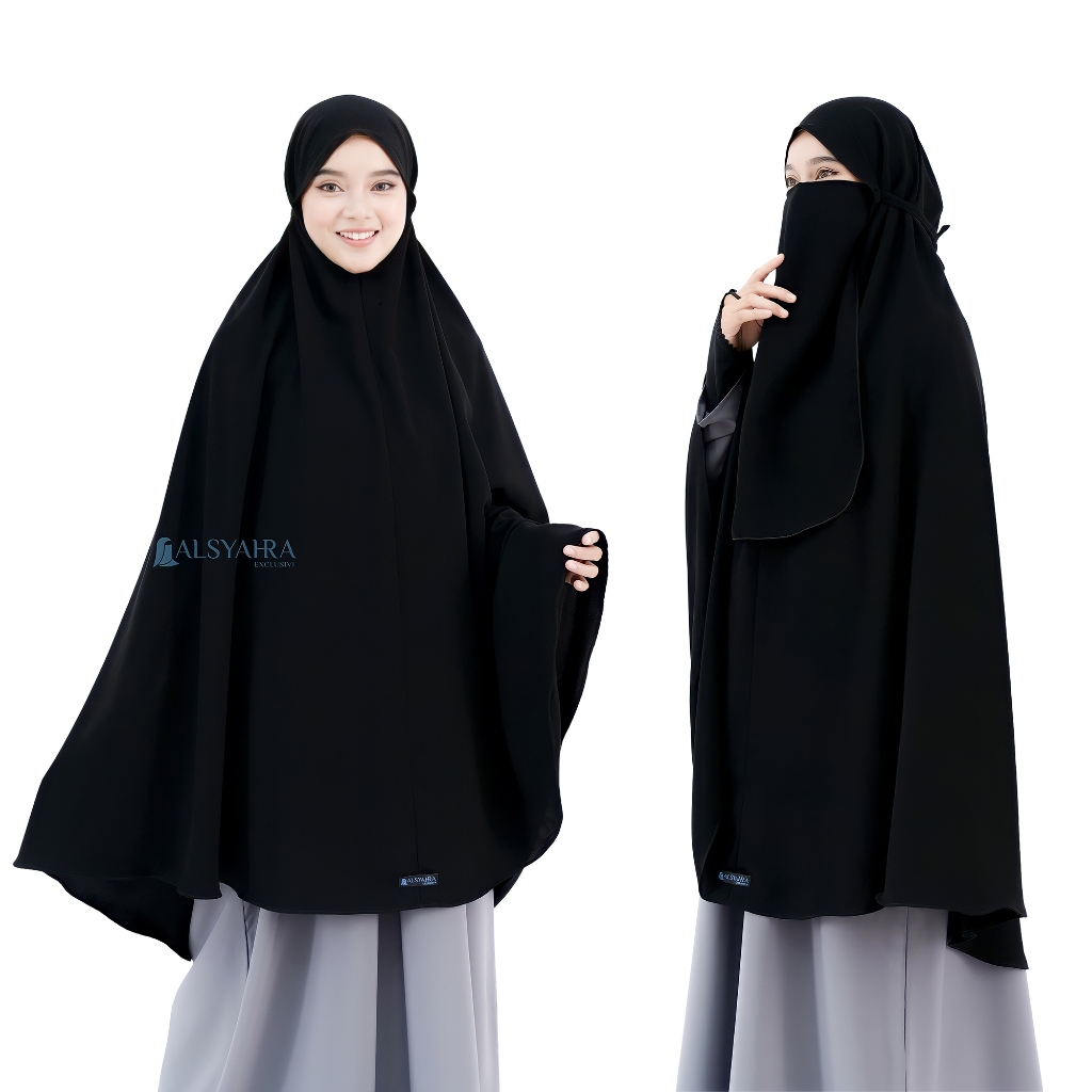 Alsyahra Exclusive - Set Khimar Daily Rope Cadar Tali Size XXL Jetblack