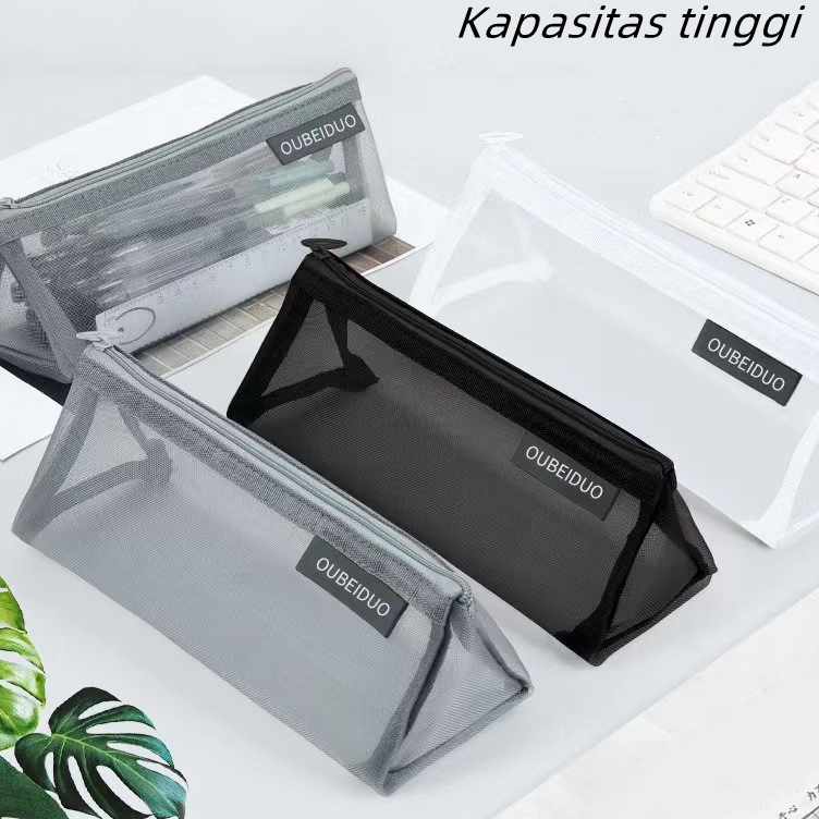 

➳➵✻ mesh pencil case/Tempat pensil jala berkapasitas besar transparan sederhana / tas alat tulis segitiga tiga dimensi