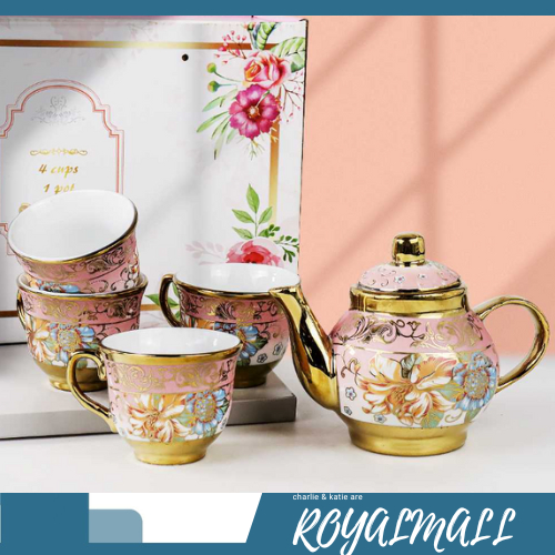 Cangkir Teko Keramik Set 4 Cups 1 Pot European Style / Cangkir Gelas Teko Jug Keramik Kramik Ceramic