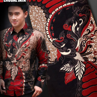 Kemeja Batik Pria Lengan Panjang Eksklusif Batik Tampan Warna Marun Maron Merah Modern