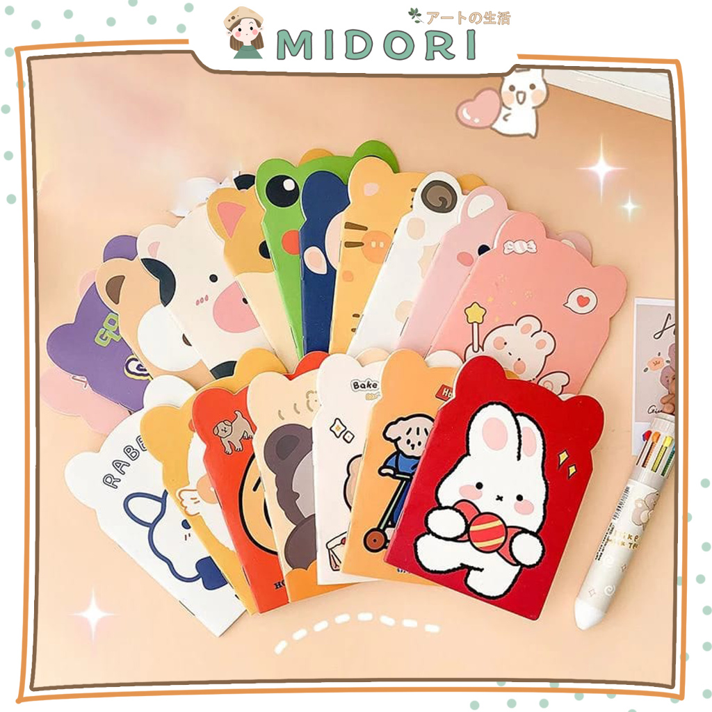 

[MIDORI] 1Pcs BUKU MINI CUTE BEAR EAR Animal Cartoon Random Notebook Buku Tulis Buku Catatan Garis - E0052