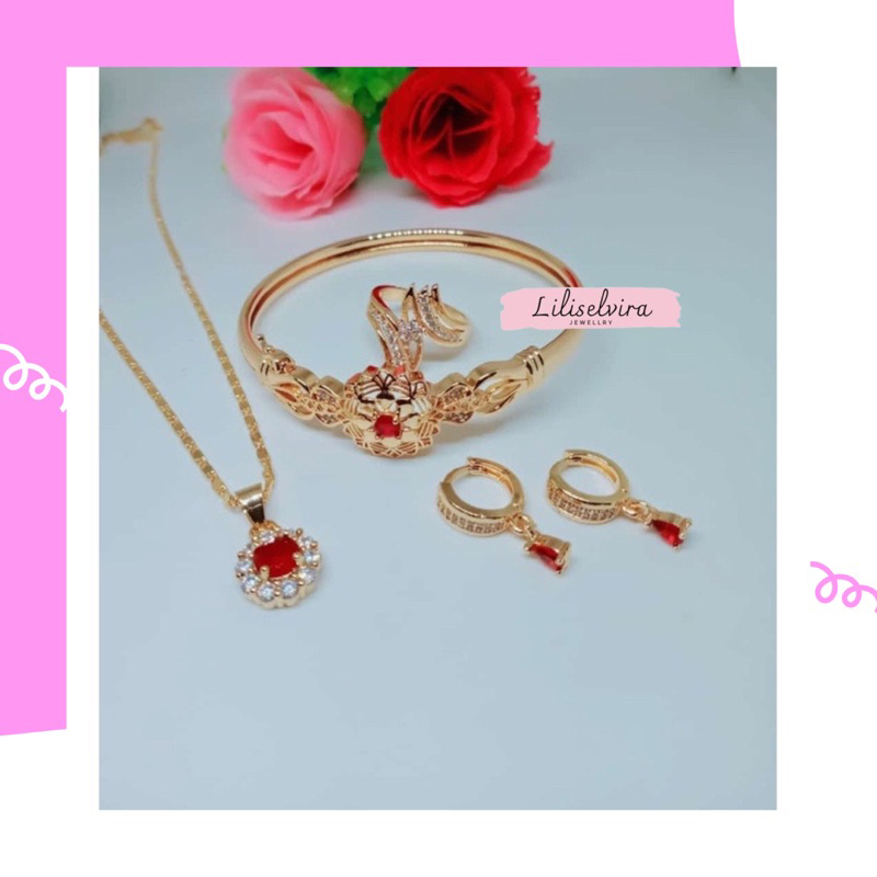 Set Perhiasan Titanium Asli Terbaru Model Mata Merah