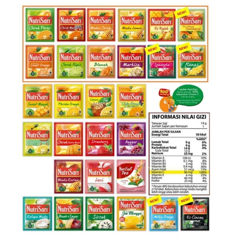 

Nutrisari Sweet Orange 14 gr, Nutrisari Sachet Semua Rasa, Nutrisari Sachet all variant