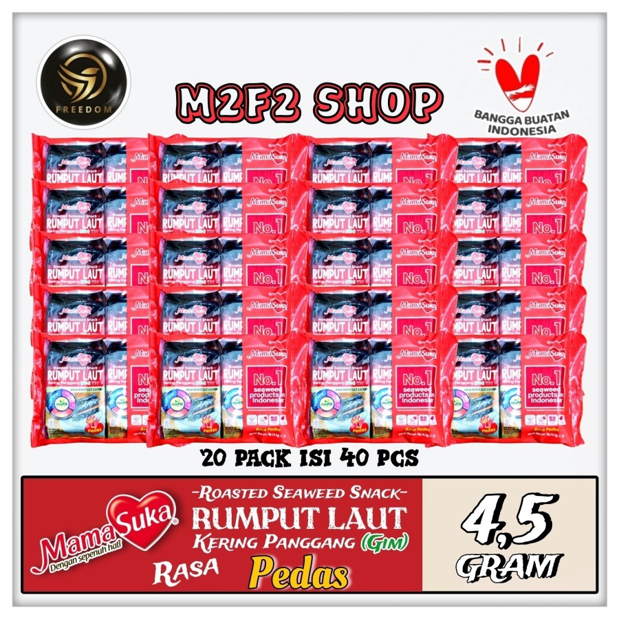 

MamaSuka Snack Rumput Laut Panggang Rasa Pedas - 4,5 gr (Kemasan 20 Pack)