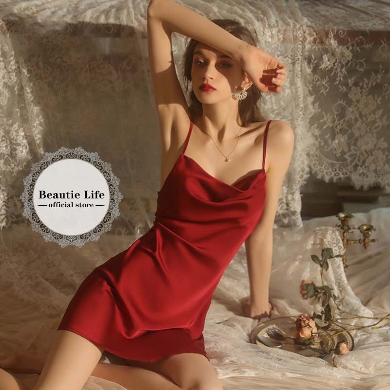 【Beautie Life】baju tidur wanita satin premium/piyama korea/ Sexy Lingerie Dress Malam Elegan 8117