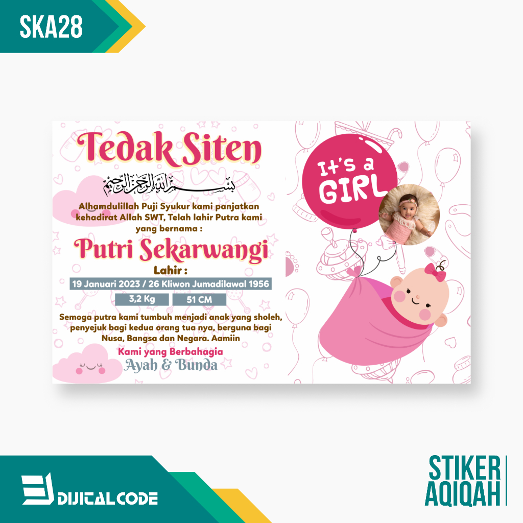 

SKA28 Stiker Label Syukuran Aqiqah Kelahiran Anak