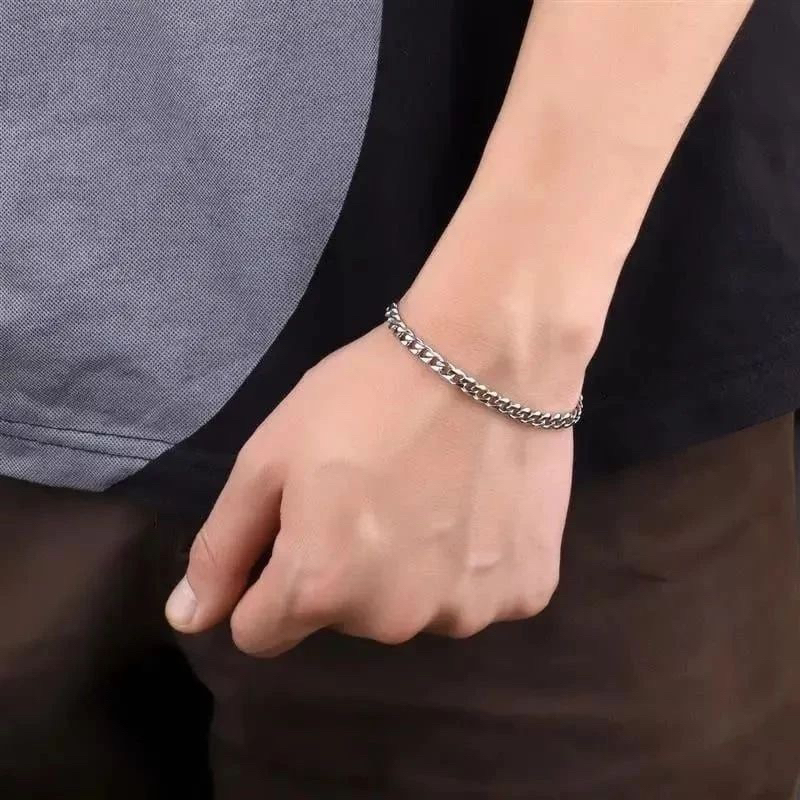 Gelang rantai titanium pria ukuran lebar 5mm bisa cod