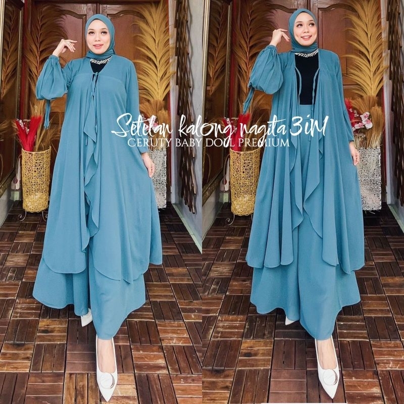NAGITA STELAN KALONG SET JILBAB ,PAKAIAN MUSLIMAH TERBARU ,outer ,KARDIGAN,CELANA KULOT PALAZO