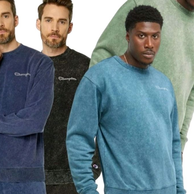 Champion Sweater Pria Dewasa Black Acid Wash Bagus poll Switer Cowok Champion original sweatshirt