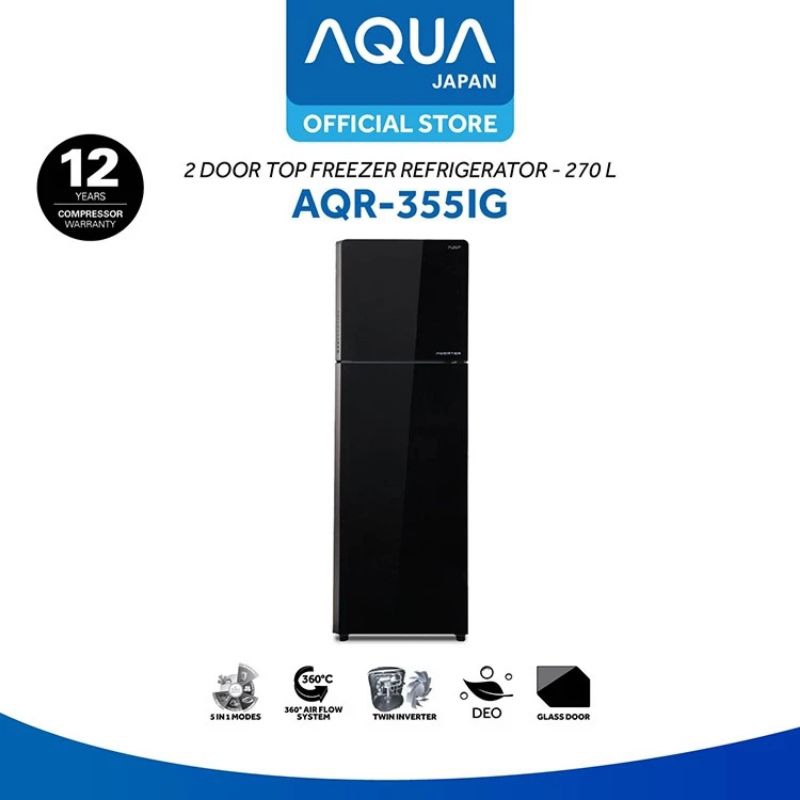 Kulkas 2 Pintu Freezer Atas AQR-355IG (BK)