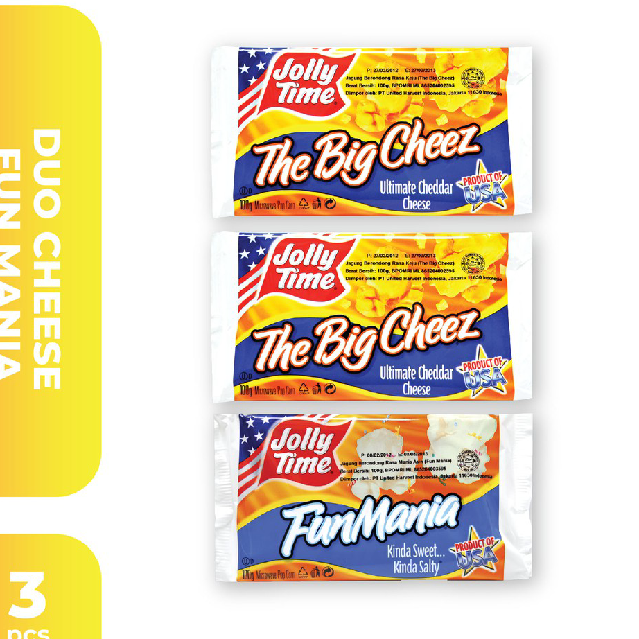 

Harga Termurah Jolly Time - Paket Duo Cheez FunMania (2TBC, 1FM) - Mircowave Popcorn Harga Promo