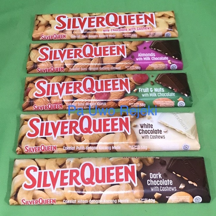 

Terlaris Silverqueen 58gr / 55gr cashew Almond fruit&nut dark white Ready