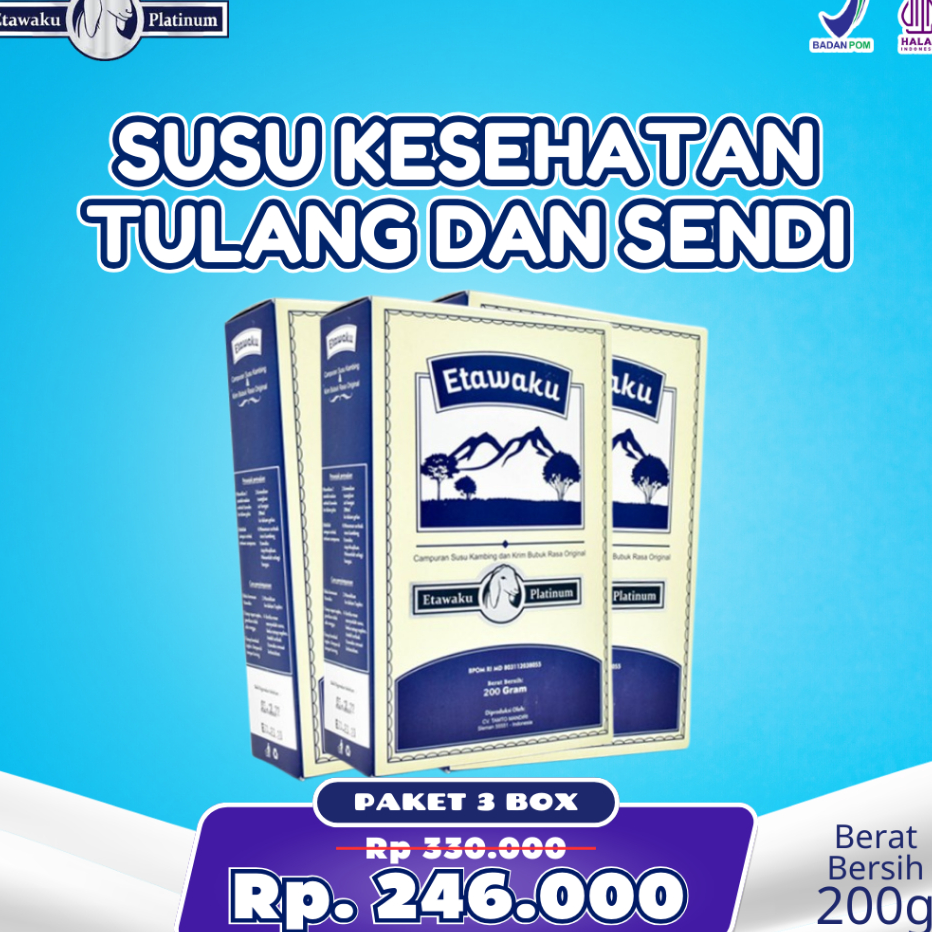 

TZCY3576 [PROMO SALE!!!] PAKET 3 BOX ETAWAKU PLATINUM SUSU KESEHATAN TULANG DAN SENDI 2OO GRAM