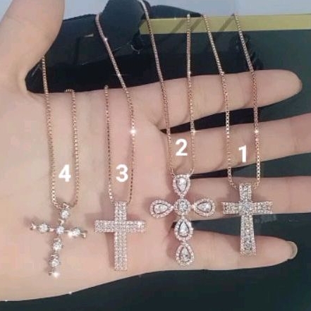 Xuping88 Aneka Kalung Salib motif Rosegold Wanita Titanium Antikarat lapis emas -GISELLA
